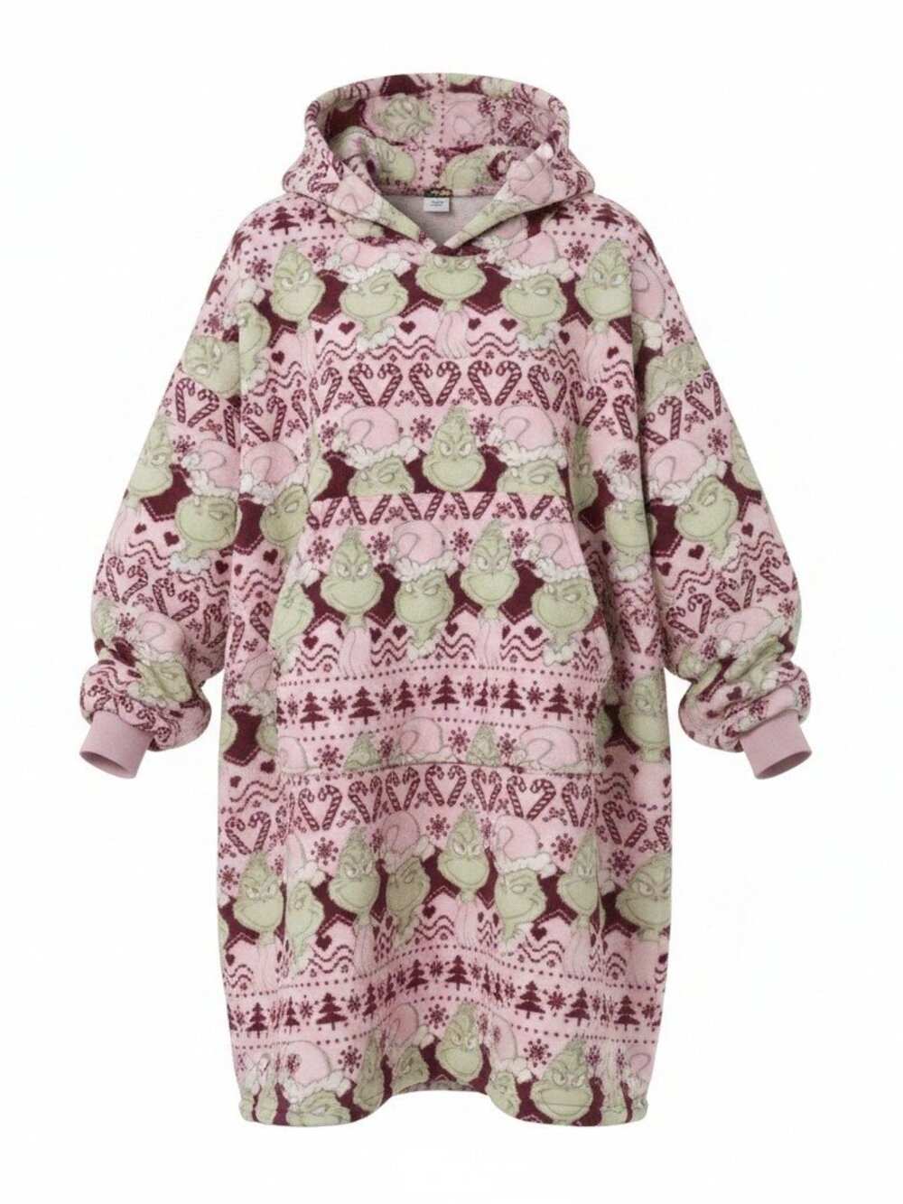 The Grinch Plush Hooded Lounger Hoodie S/M Pink Christmas Fleece Sleep Dress